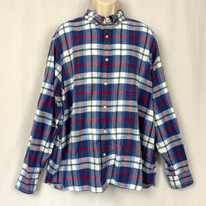 Vineyard Vines Classic Fit Shirt Mens XL Linen Blend Plaid Button Up Pocket Blue